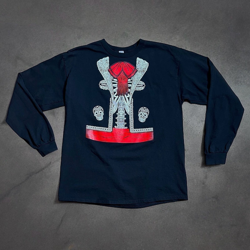 Gildan T-Shirt Mens Dia de Los Muertos Long Sleeve Tee Size L